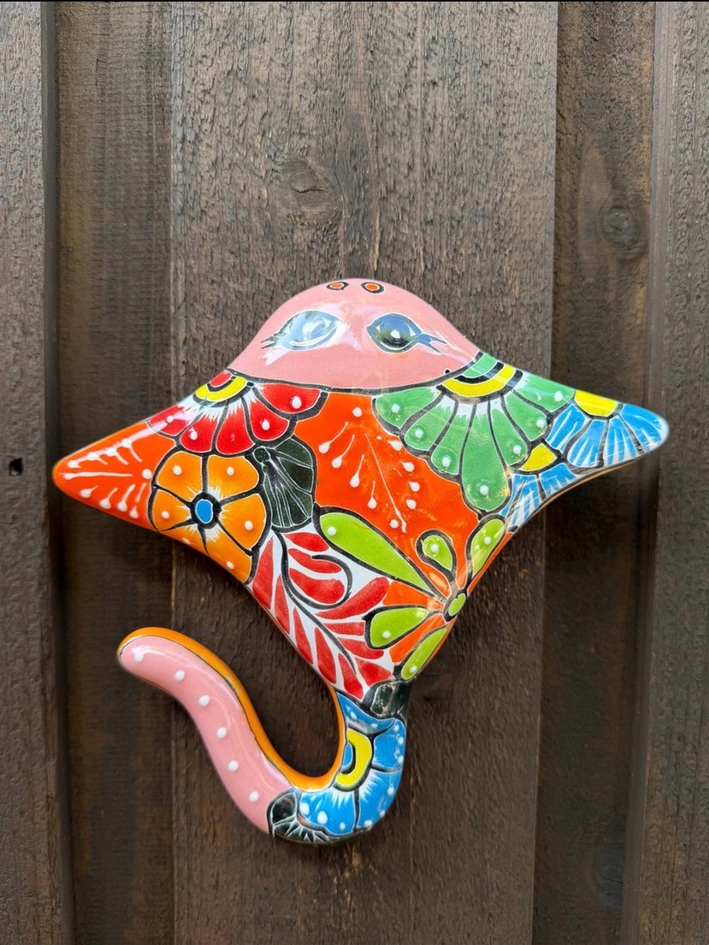 Hand-Painted Multicolor Talavera Stingray Wall Décor.